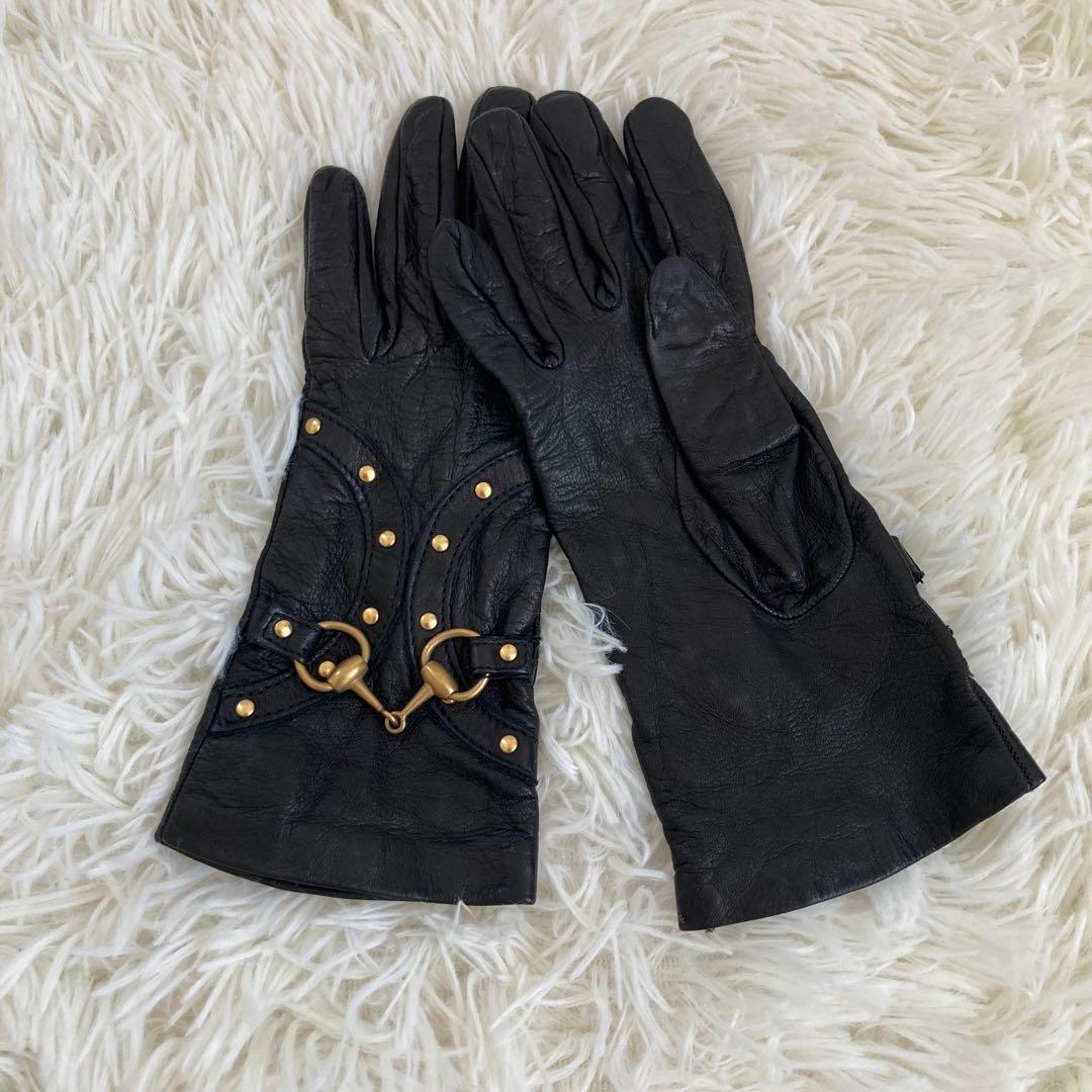 GUCCI グッチ ホースビット グローブ 手袋 レザー レディース ブラック