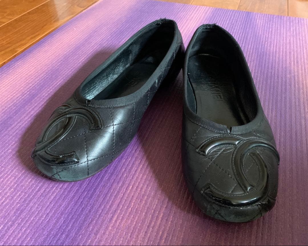 売り切りCHANEL ブラック バレエシューズ　カンボン　ブラック×ブラック