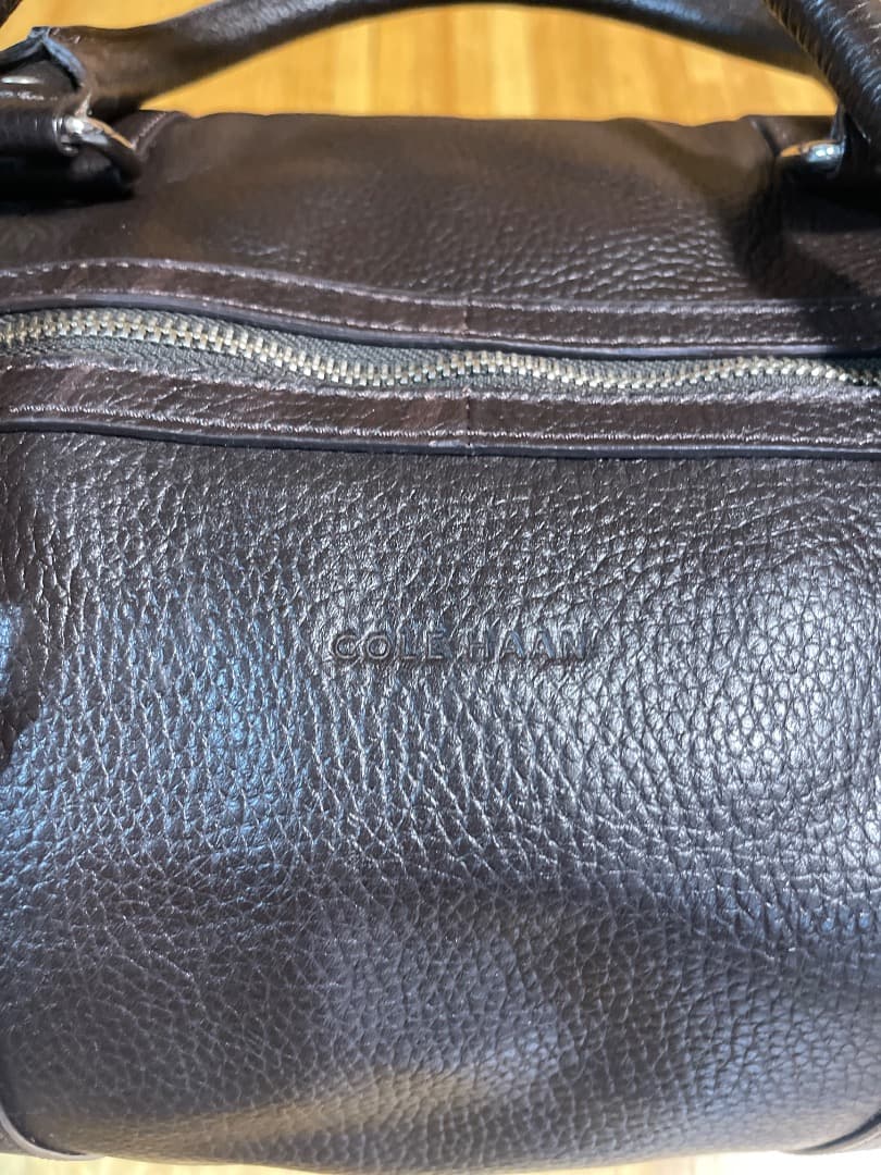 COLE HAAN ダークブラウン シボ革 ボストンバッグ