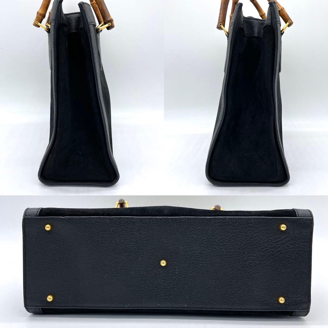 【GUCCI】トートバッグ　バンブー　スエード　レザー　ブラック