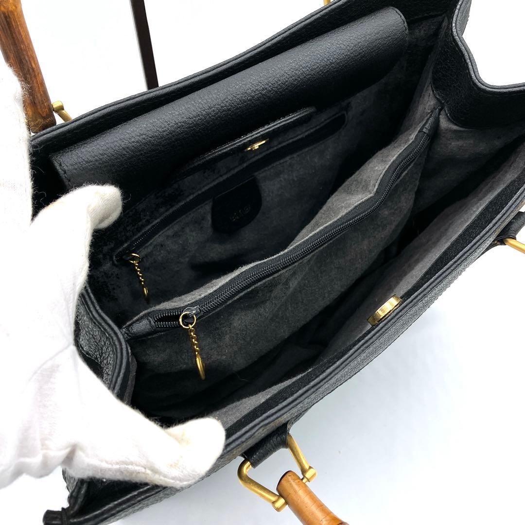 【GUCCI】トートバッグ　バンブー　スエード　レザー　ブラック