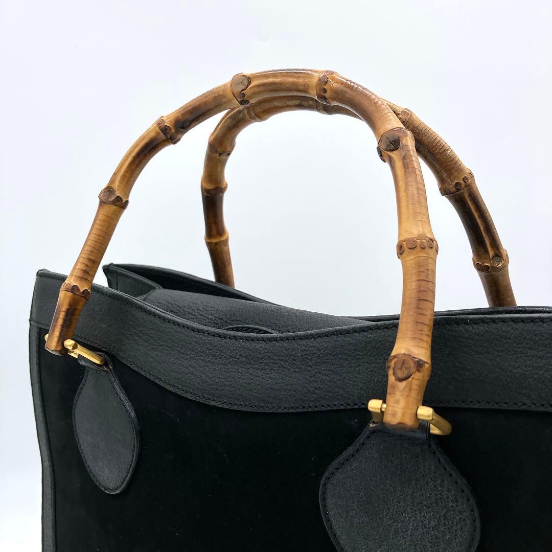 【GUCCI】トートバッグ　バンブー　スエード　レザー　ブラック