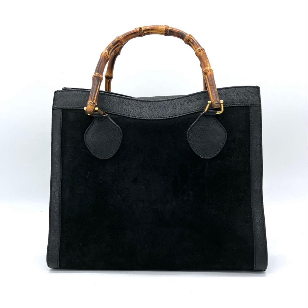 【GUCCI】トートバッグ　バンブー　スエード　レザー　ブラック