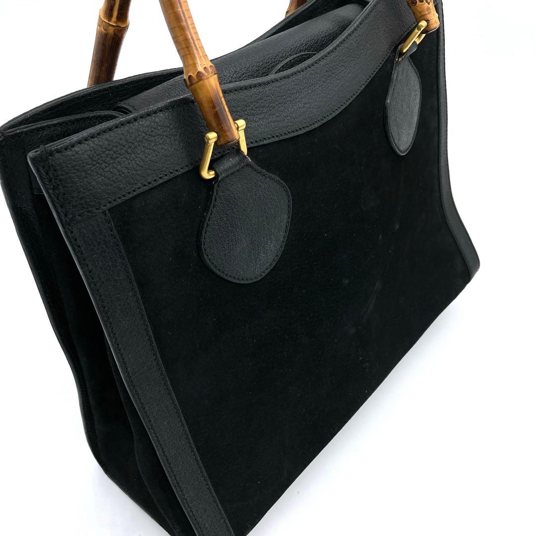 【GUCCI】トートバッグ　バンブー　スエード　レザー　ブラック