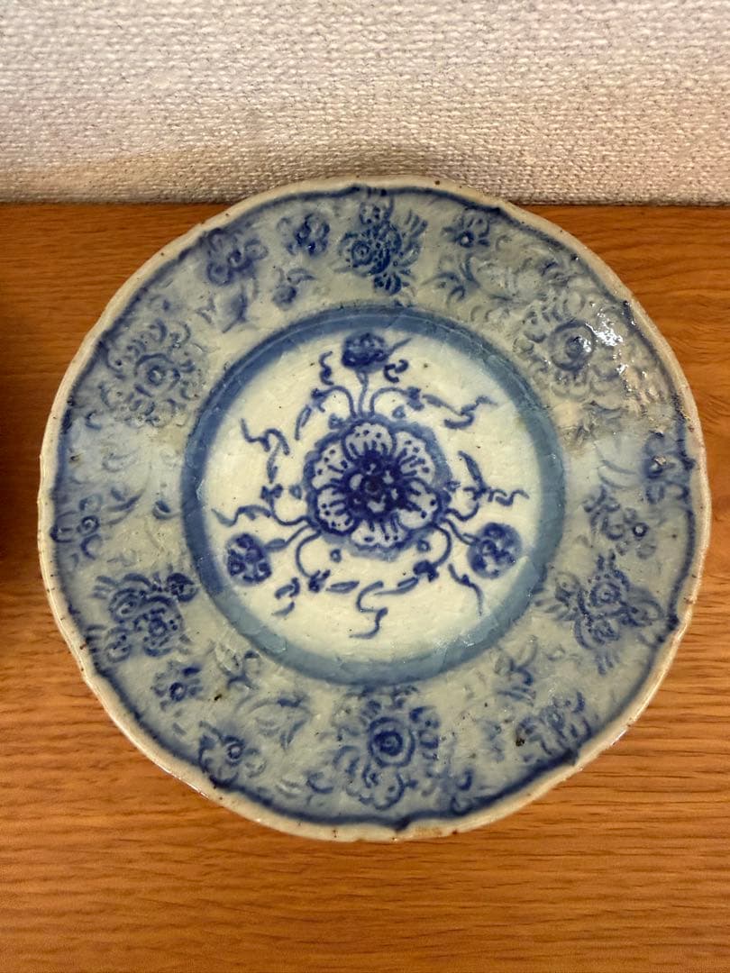 イムサエム 染付 輪花皿 18cm 作家物