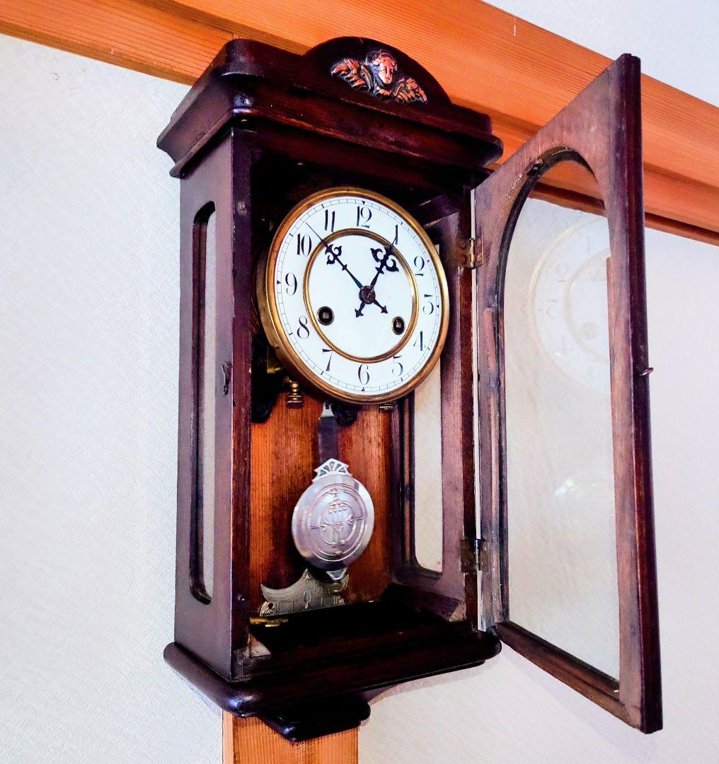 〈完動・美品〉精工舎　琺瑯文字盤スリゲル小角丸座敷ゼンマイ振り子掛け時計