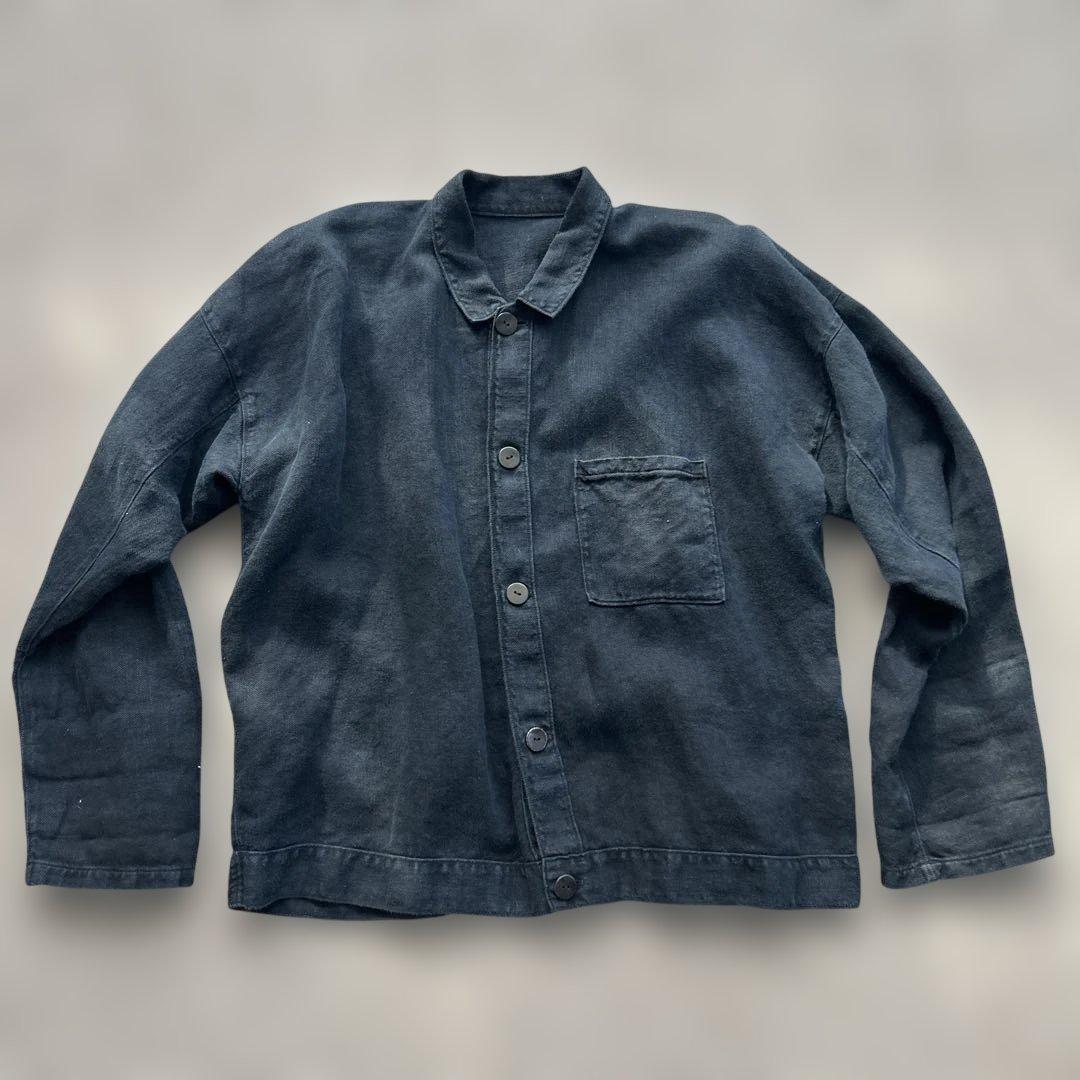 年末SALE mittan 綾織大麻平面ブルゾン(藍×炭）　size3