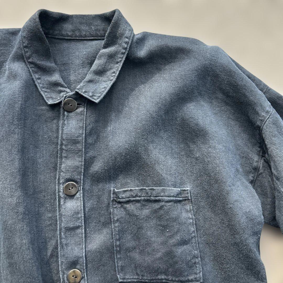 年末SALE mittan 綾織大麻平面ブルゾン(藍×炭）　size3