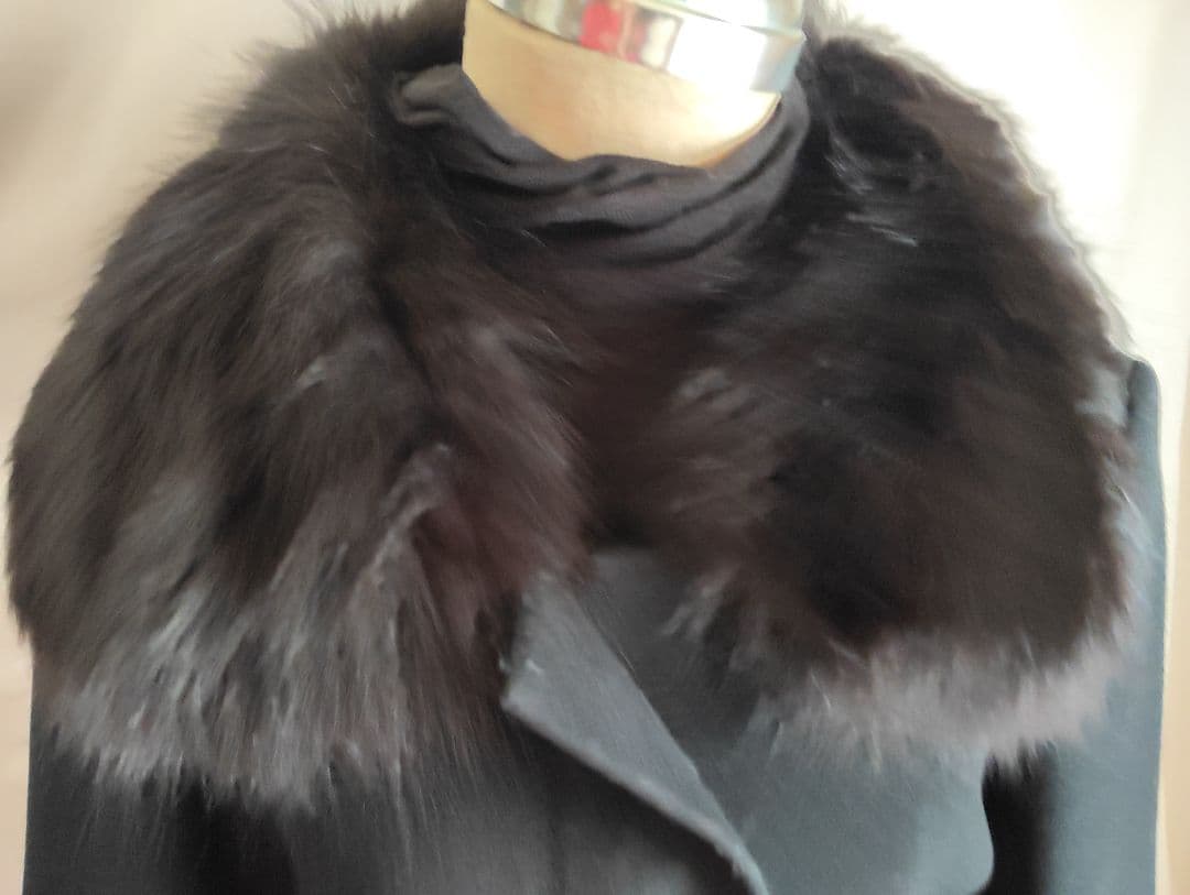 a*o様 レトロインポート ブラックロングコート 毛皮ファー ベルト付き