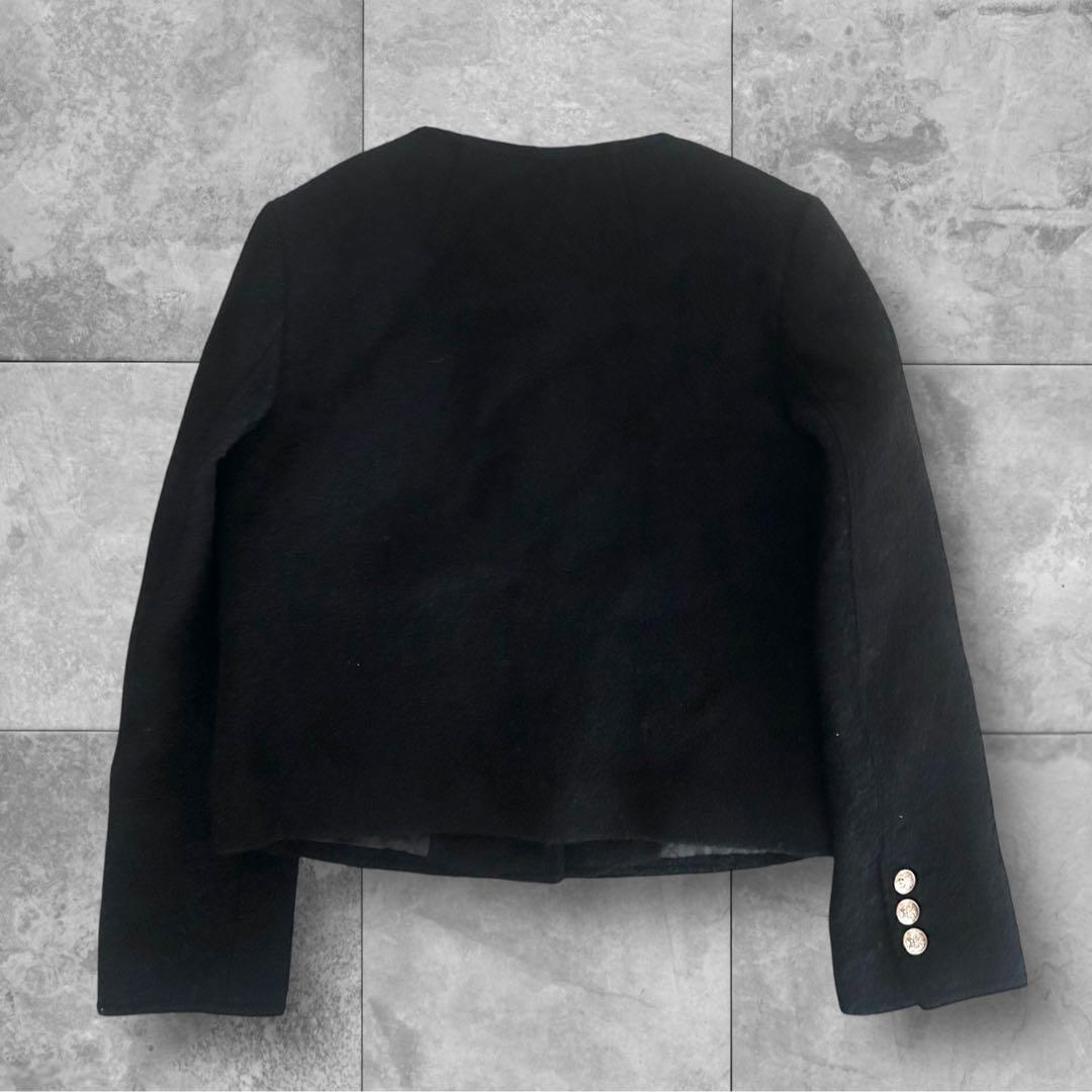 Lookast ノーカラージャケット ツイード ウール 金ボタン S ブラック