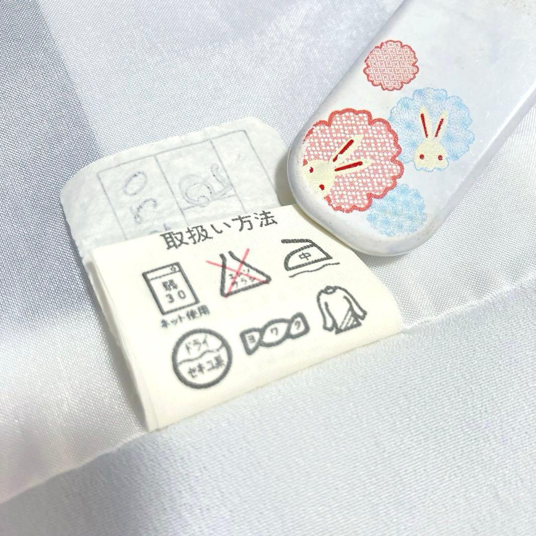 【美品✨】撫松庵　洗える着物　小紋　牡丹　縦縞　灰紫　灰青紫　アンティーク調I3