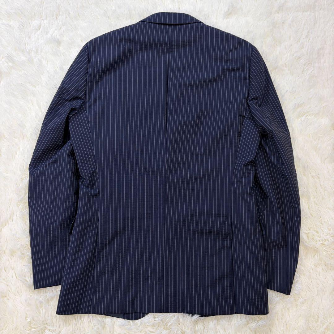 【極美品】ヒューゴボス シアサッカー ビジネススーツ ストライプ 紺 48 L
