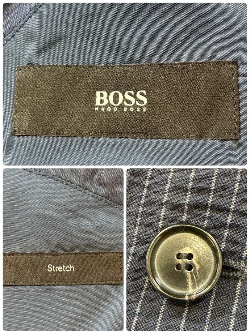 【極美品】ヒューゴボス シアサッカー ビジネススーツ ストライプ 紺 48 L