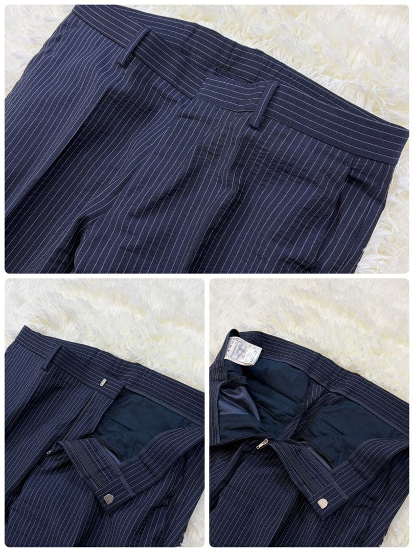 【極美品】ヒューゴボス シアサッカー ビジネススーツ ストライプ 紺 48 L