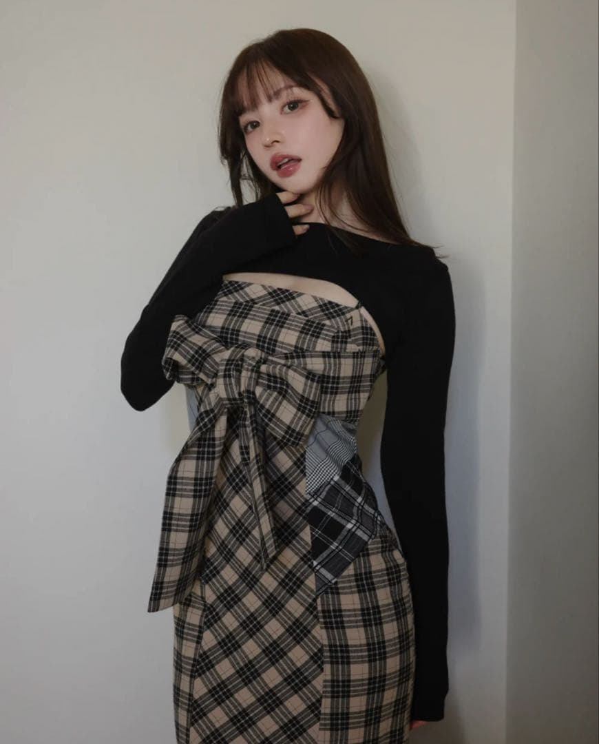 ANDMARY juni check dress beige Sサイズタグ付き