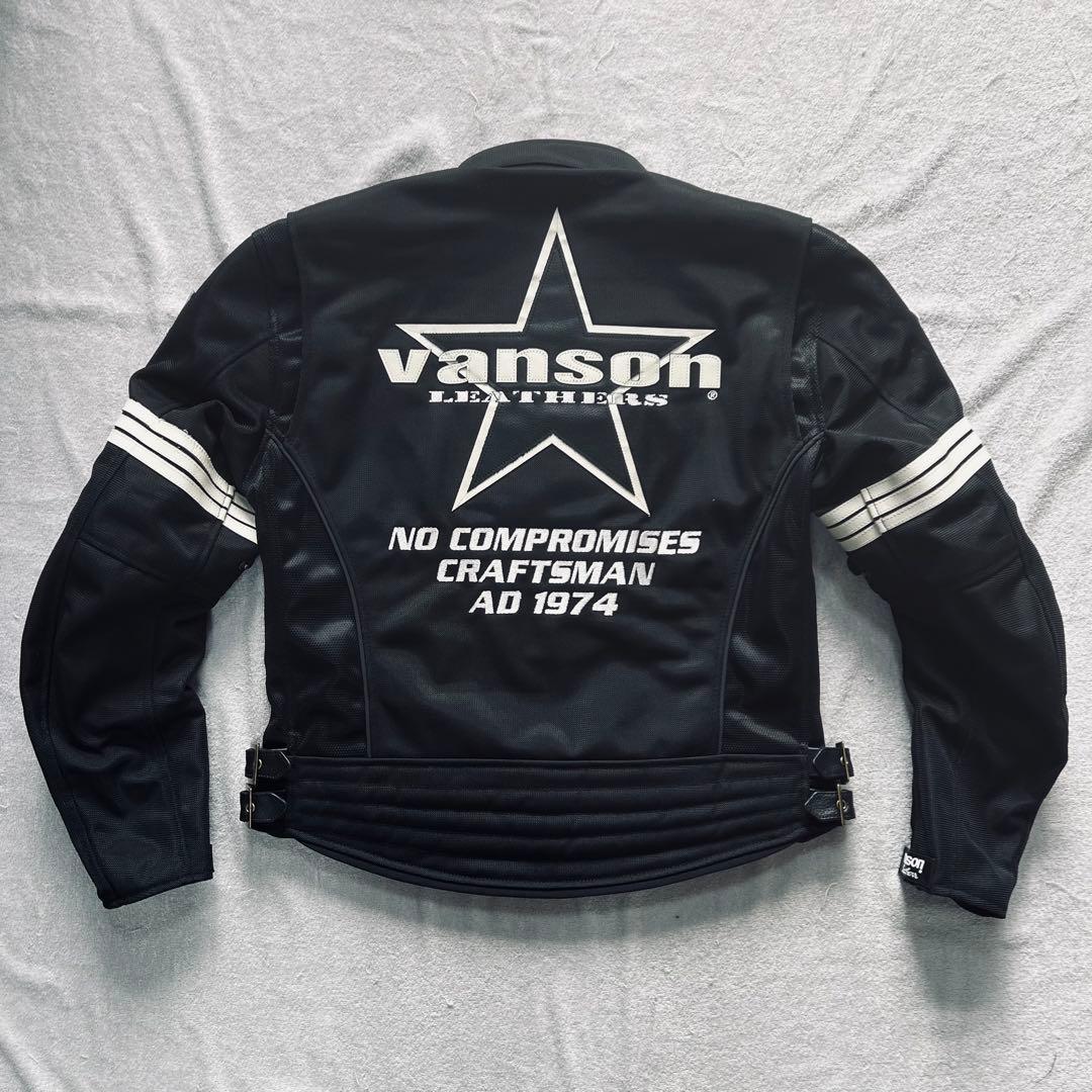 ★正規 VANSON VS25105S BK/WH メッシュライダースジャケット