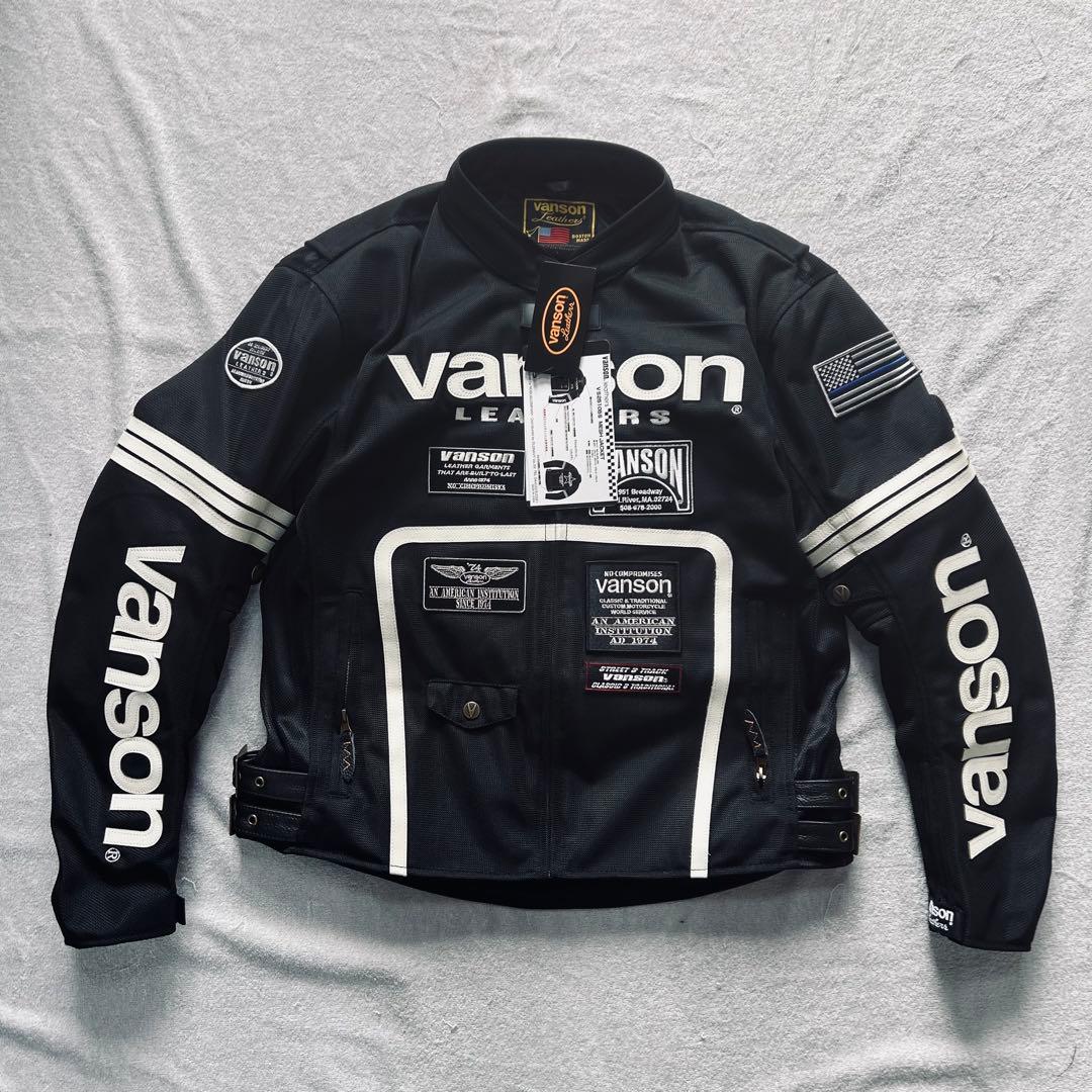 ★正規 VANSON VS25105S BK/WH メッシュライダースジャケット