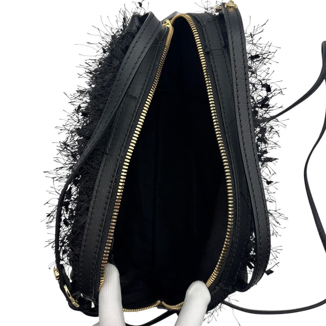極美品◎ジャンニキャリーニ アリファ 斜めがけ可 ショルダーバッグ フリンジ 黒