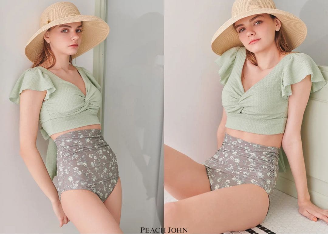 ナイスバディ水着　フリルワイヤービキニ　　グリーングレー