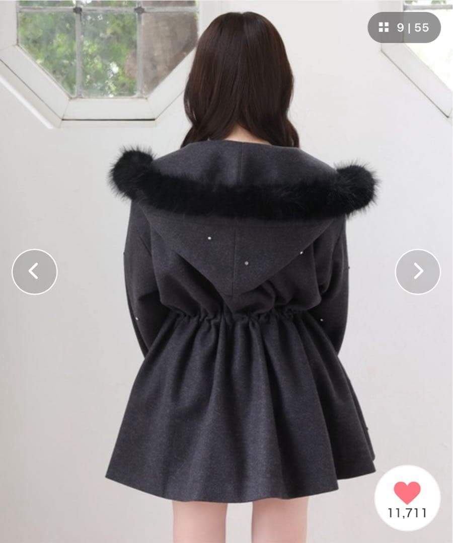 美品　ワンアフターアナザーナイスクラップ　グレー　ビジュー付きミドルコートフリー