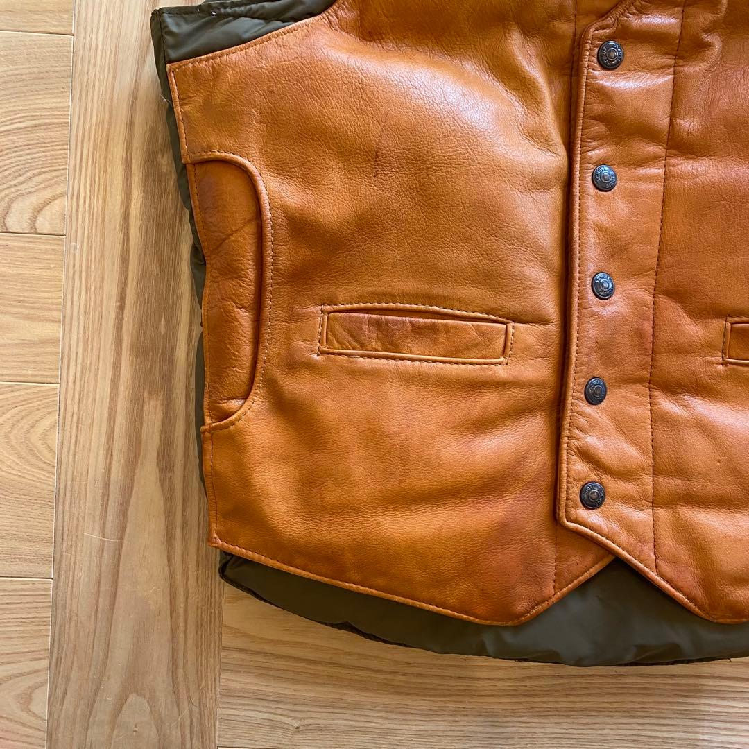 70s Schott ショット ダウンベスト 40 USA製 レザーヨーク ボア
