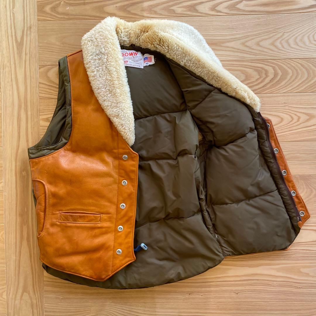 70s Schott ショット ダウンベスト 40 USA製 レザーヨーク ボア