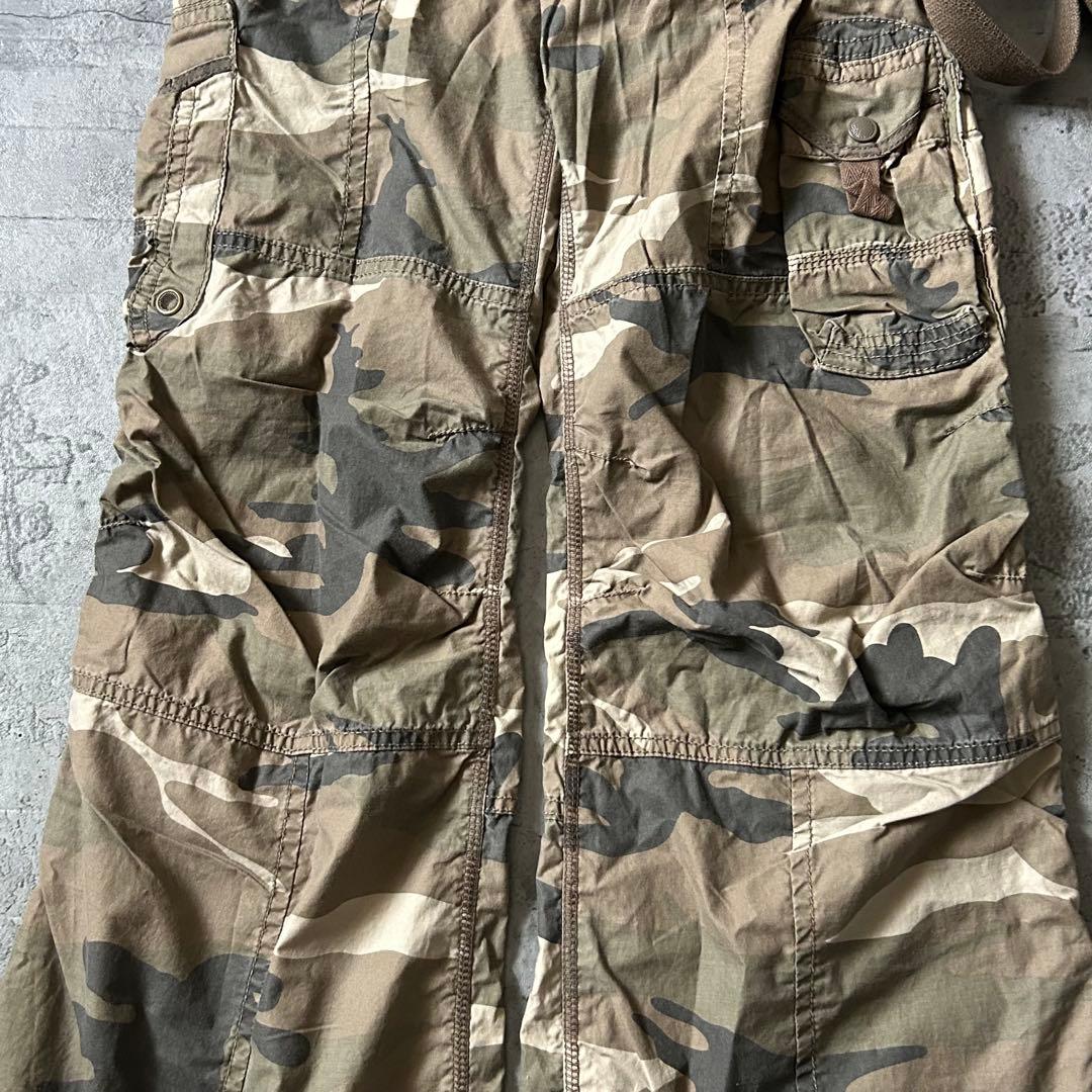 00s Y2K GOA ゴア 迷彩 パラシュートパンツ カーゴ サスペンダー