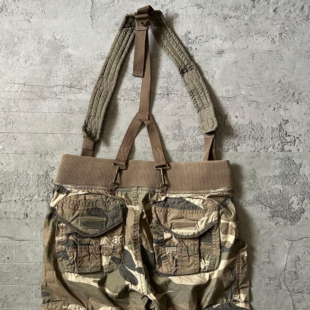 00s Y2K GOA ゴア 迷彩 パラシュートパンツ カーゴ サスペンダー