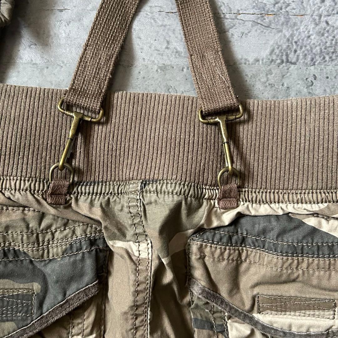 00s Y2K GOA ゴア 迷彩 パラシュートパンツ カーゴ サスペンダー