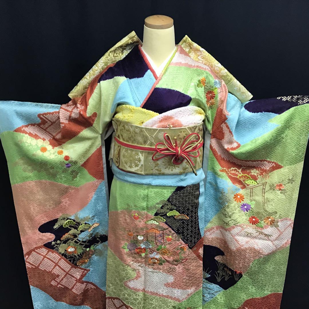 逸品 千總 京友禅 桶絞り 刺繍 絞り 振袖 川島袋帯フルセット