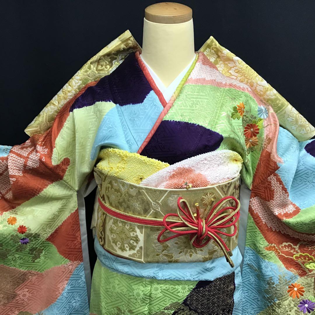 逸品 千總 京友禅 桶絞り 刺繍 絞り 振袖 川島袋帯フルセット