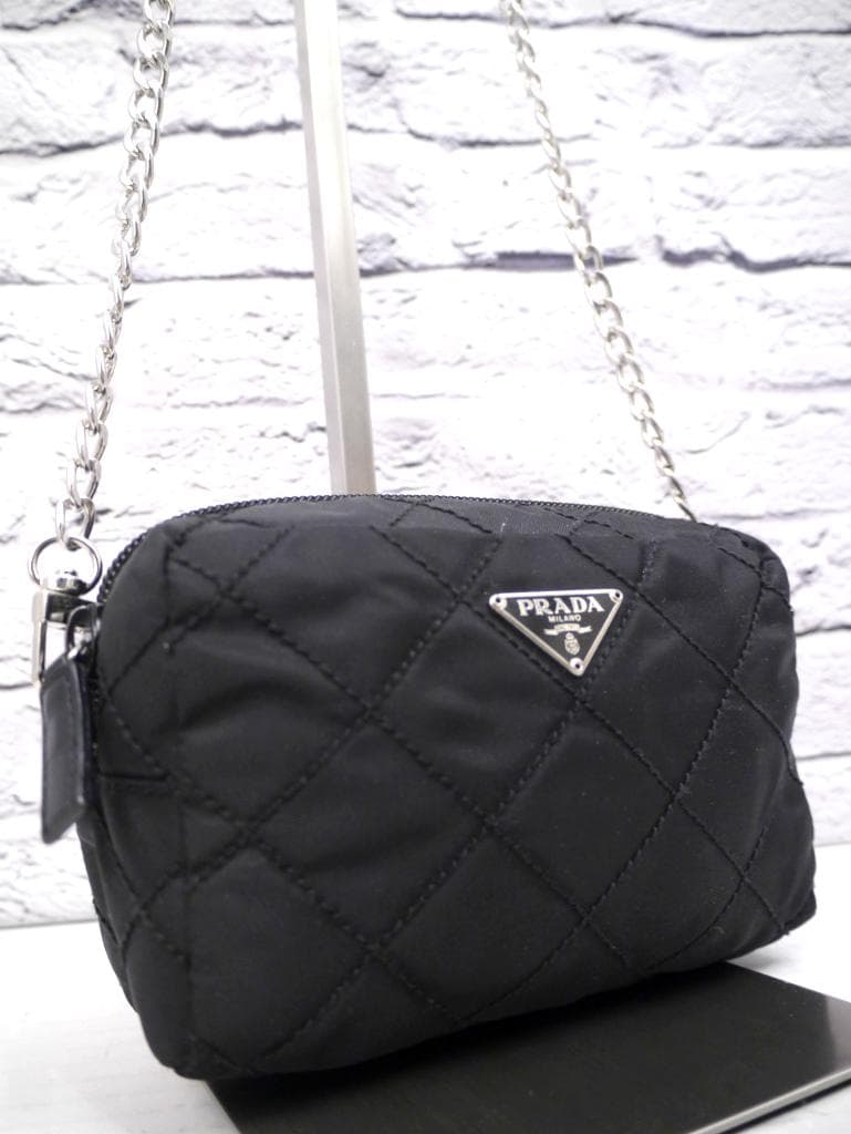 ◆ PRADA プラダ キルティング ショルダー バッグ ポーチ ポシェット 黒