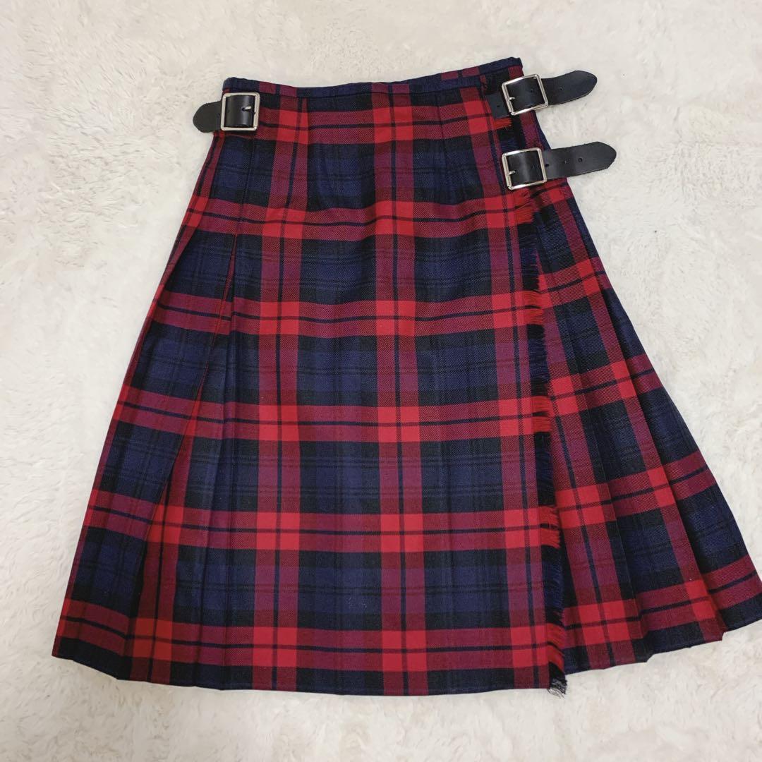 美品 O'NEIL OF DUBLIN タイトラップスカート 赤チェック ウール