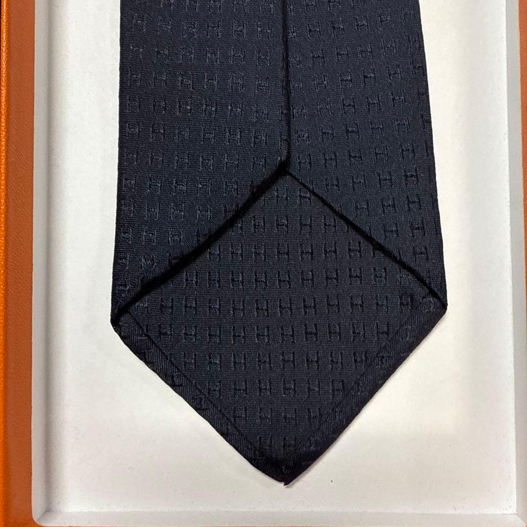 エルメス　ネクタイ　濃紺　H柄H織ファソネ