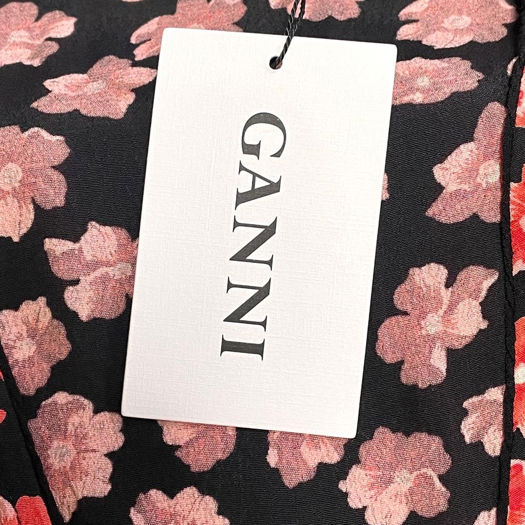 極美品 GANNI 花柄ラップワンピース カシュクール Aライン 40 赤 黒