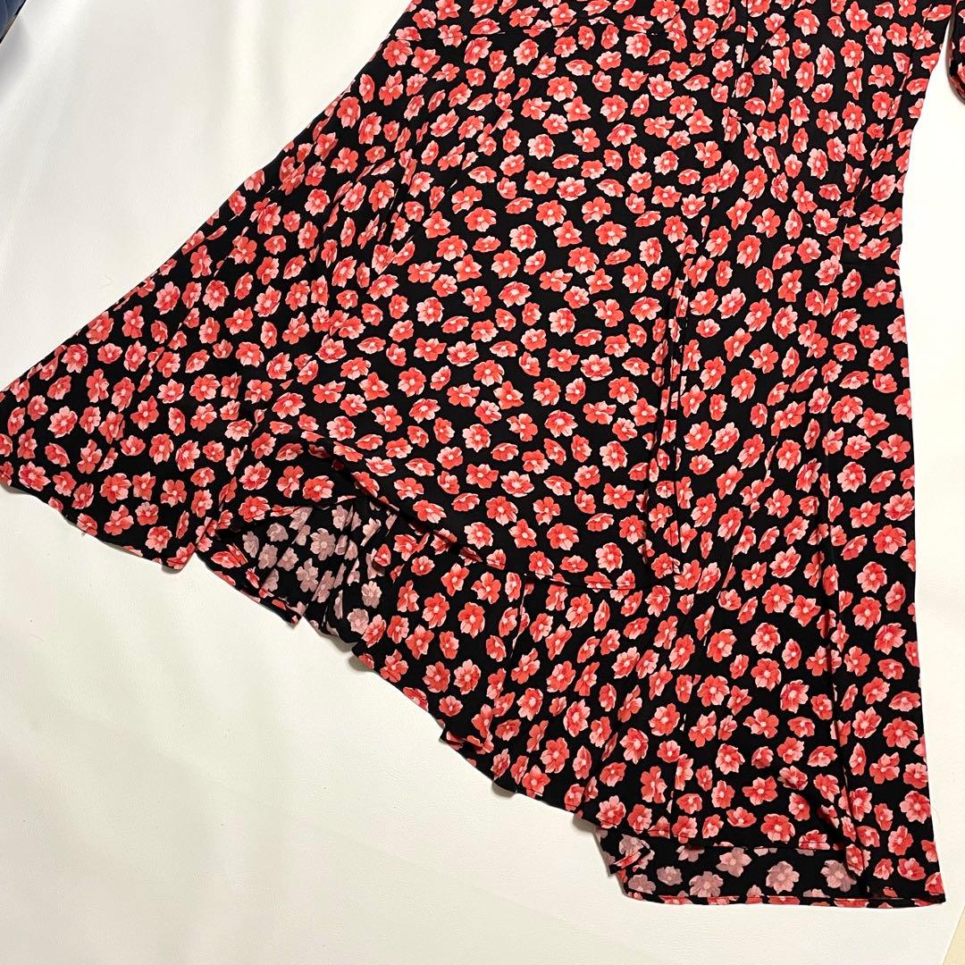 極美品 GANNI 花柄ラップワンピース カシュクール Aライン 40 赤 黒