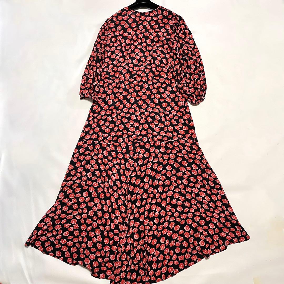 極美品 GANNI 花柄ラップワンピース カシュクール Aライン 40 赤 黒