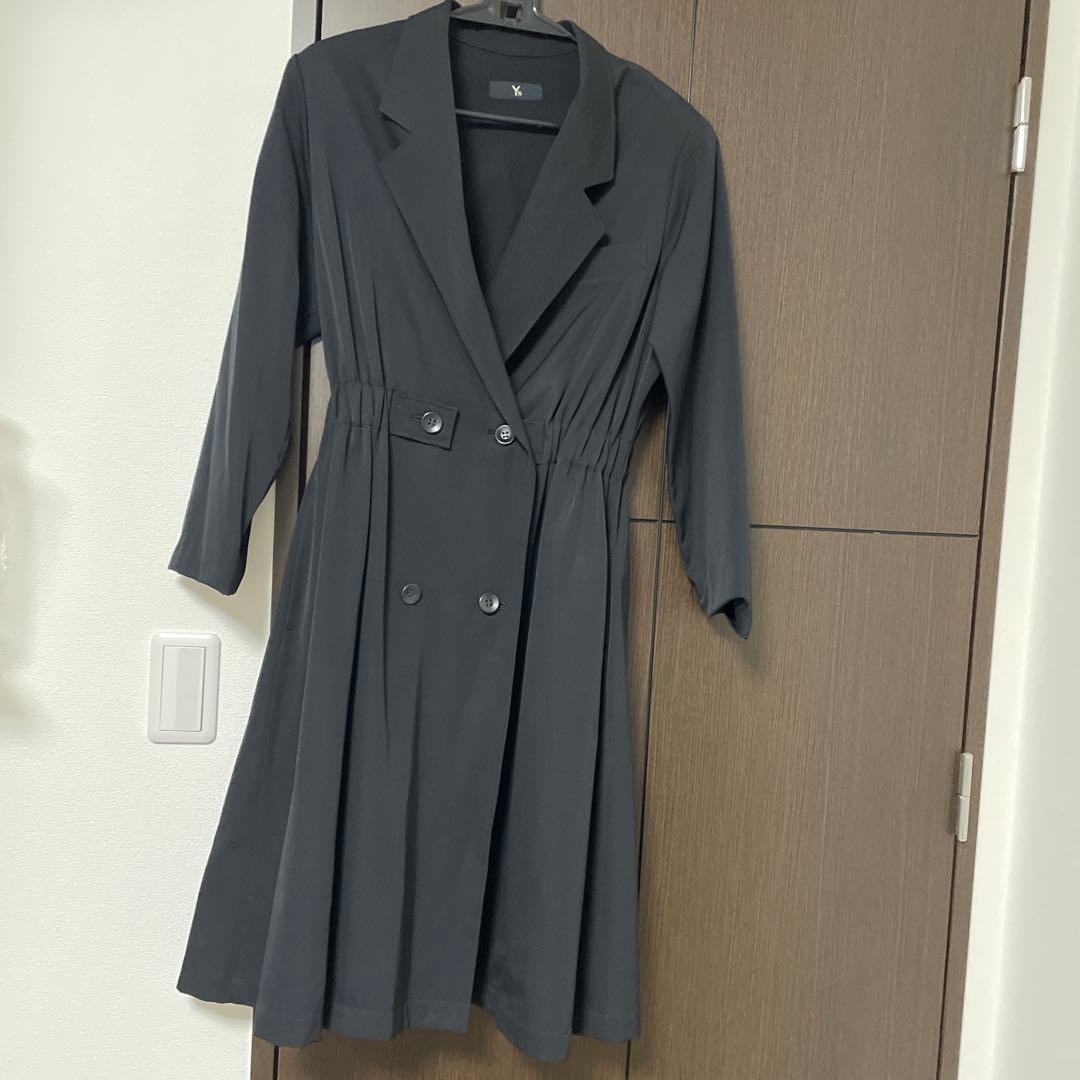 Ys ブラック ダブルブレスト　トレンチコート　ビンテージコート　ワンピース風