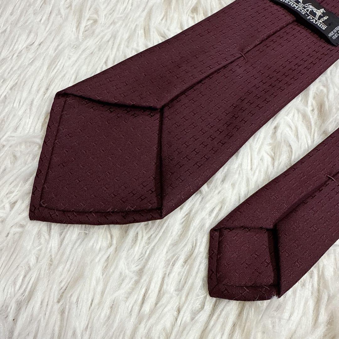 【美品】HERMES エルメス ネクタイ H柄 シルク100% ボルドー