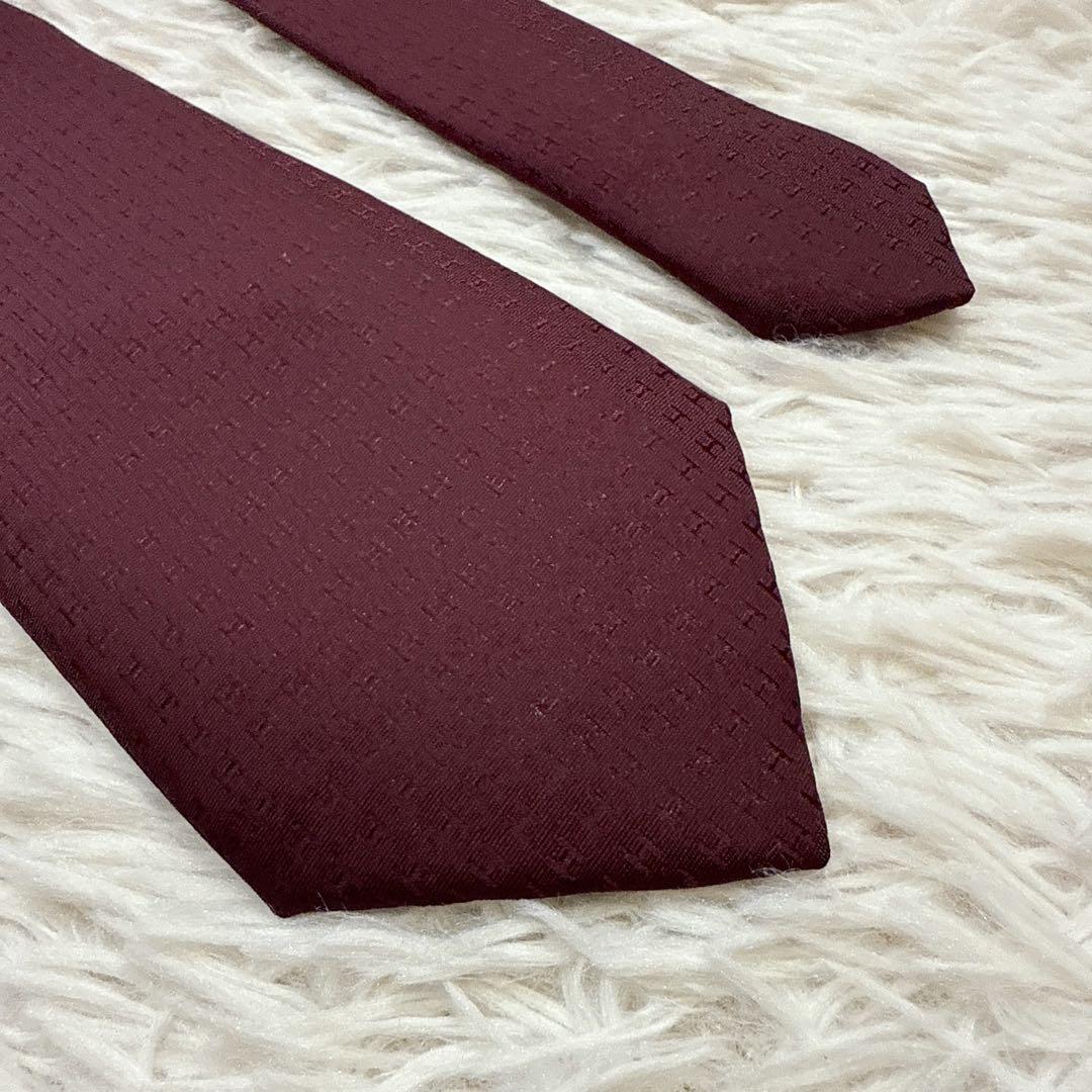 【美品】HERMES エルメス ネクタイ H柄 シルク100% ボルドー