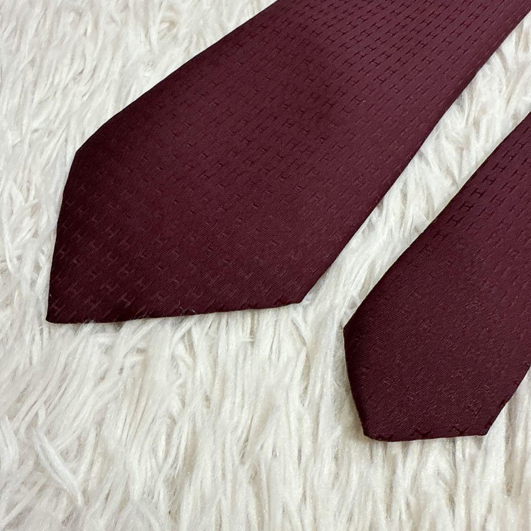【美品】HERMES エルメス ネクタイ H柄 シルク100% ボルドー