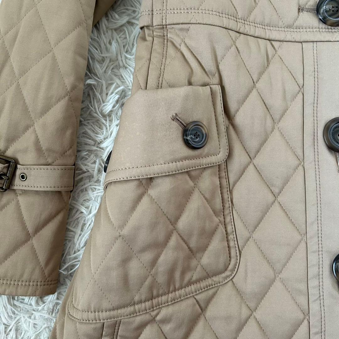 バーバリーブルーレーベル キルティング ファー付き ロングコート ノバチェック