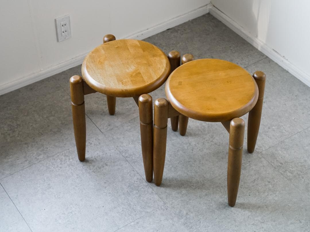 ヴィンテージ 木製スツール/丸椅子 2脚 古道具 ミッドセンチュリー モダン