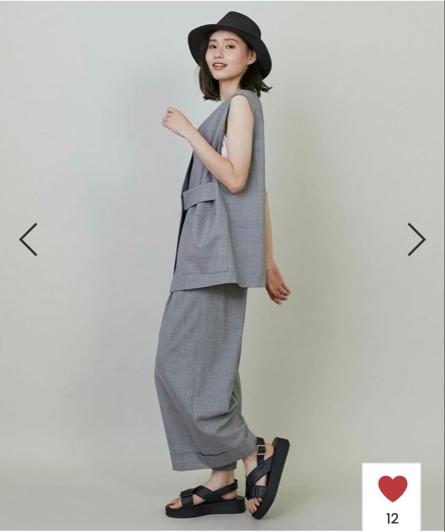 【美品】L'EQUIPE ストレッチグレンチェック ロングジレ