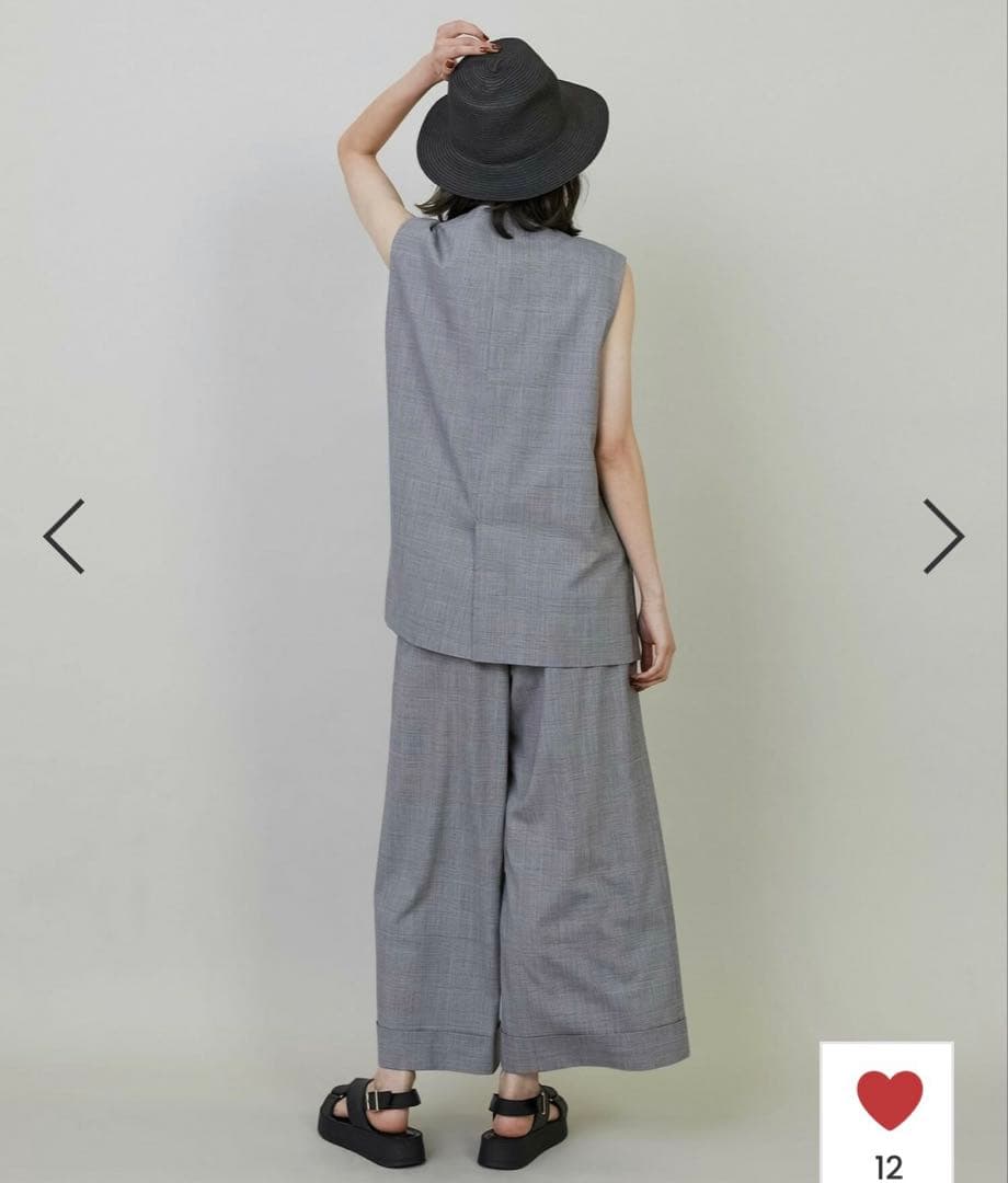 【美品】L'EQUIPE ストレッチグレンチェック ロングジレ