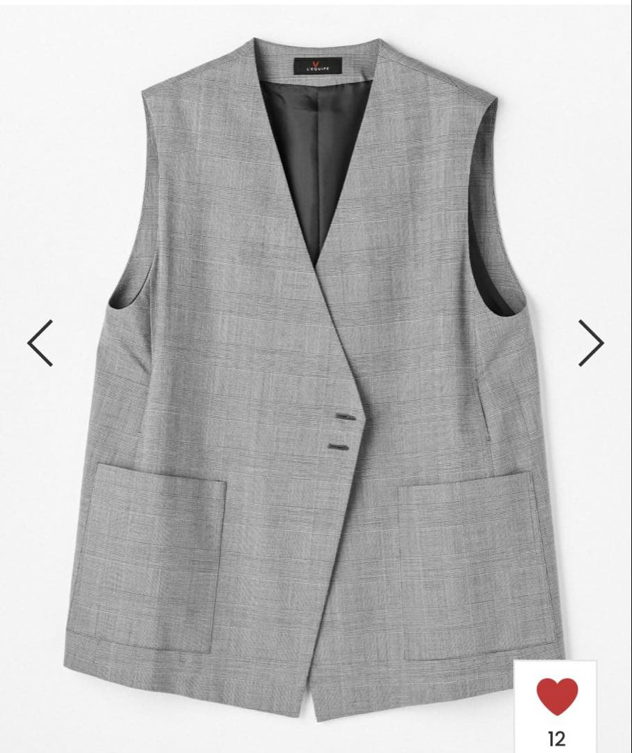 【美品】L'EQUIPE ストレッチグレンチェック ロングジレ