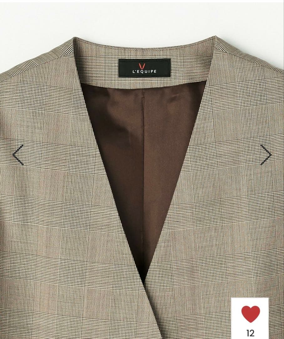 【美品】L'EQUIPE ストレッチグレンチェック ロングジレ