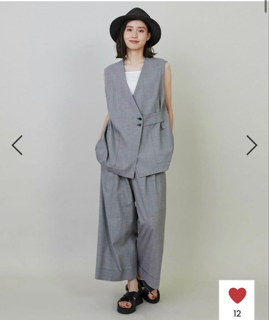 【美品】L'EQUIPE ストレッチグレンチェック ロングジレ