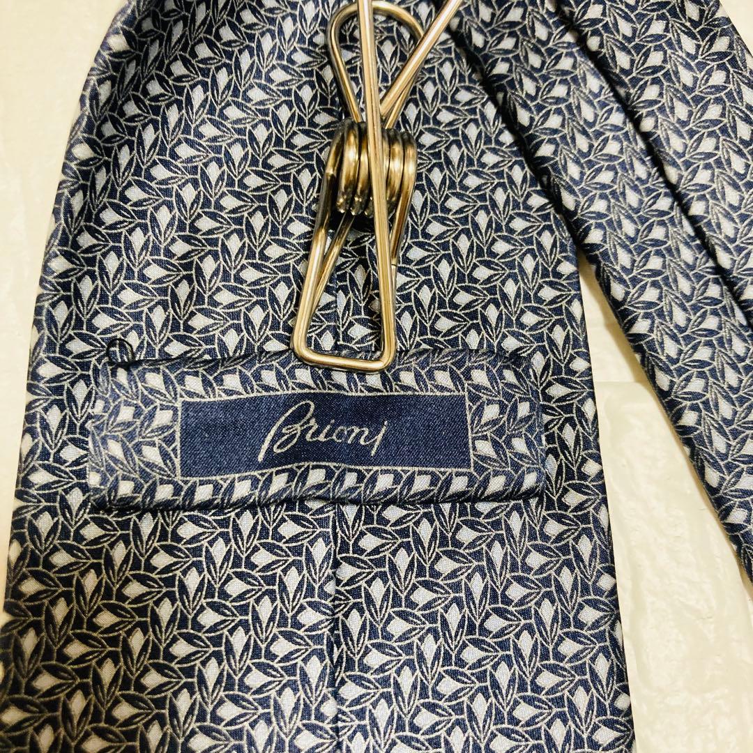 【超極美品】Brioni ブリオーニ 最高級シルクネクタイ ネイビー 小紋柄