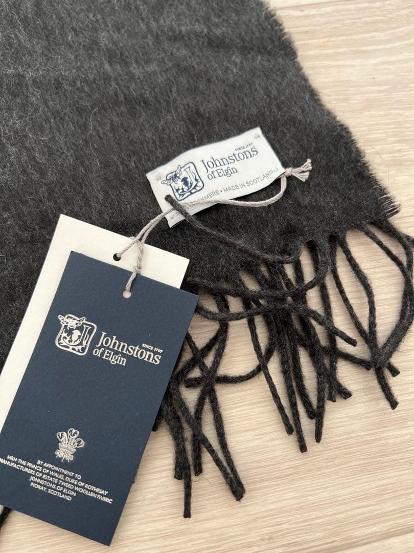 Johnstons of Elgin 100%カシミヤ マフラー ダークグレー